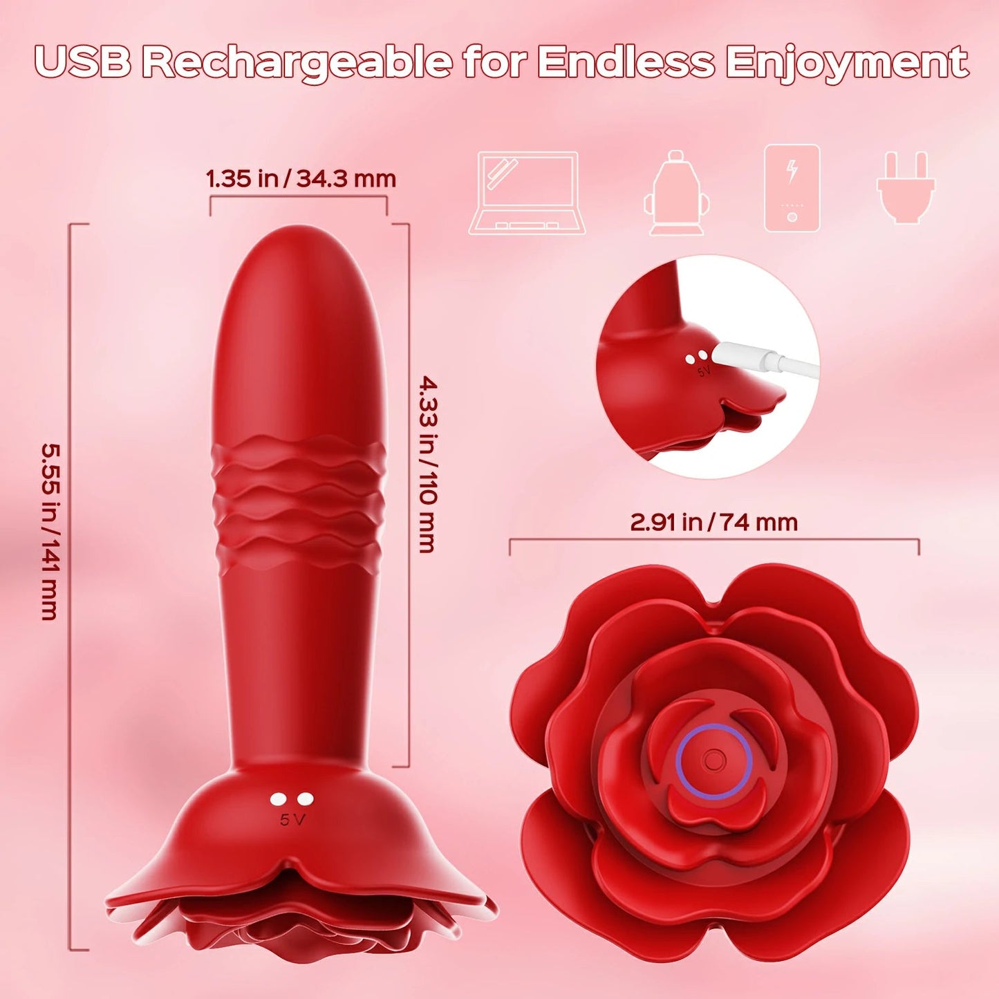 10 Vibrating 10 Rotating Modes Remote Control Rose Anal Plug