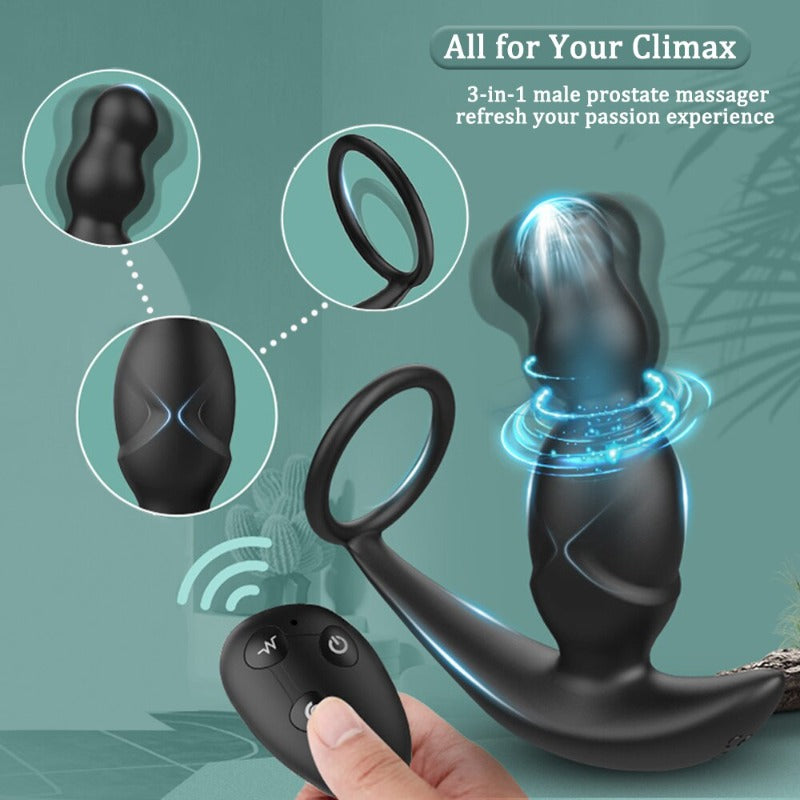 360° Rotating 9 Vibrating Penis Ring Prostate Massager
