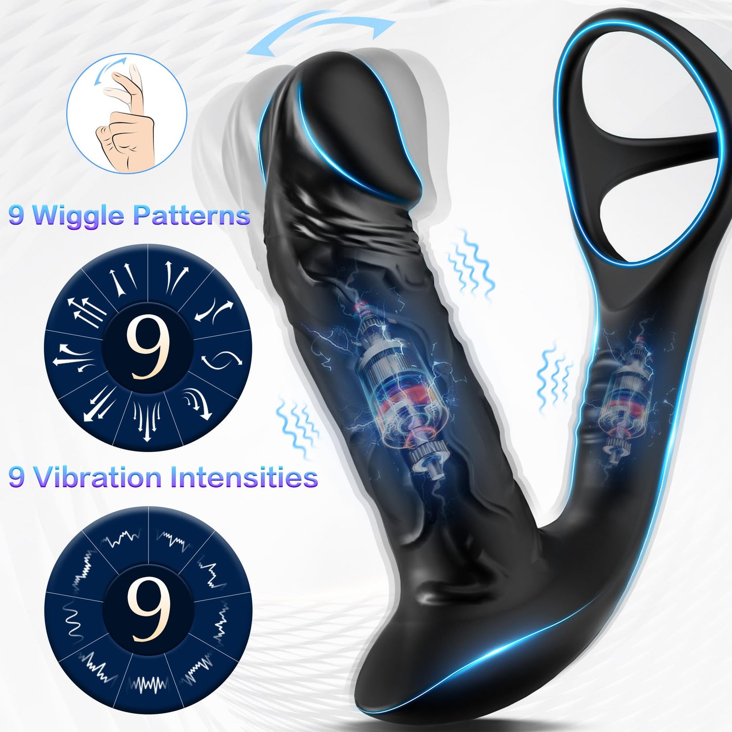 9 Wiggle Motions 9 Vibrations Penis Ring Prostate Massager
