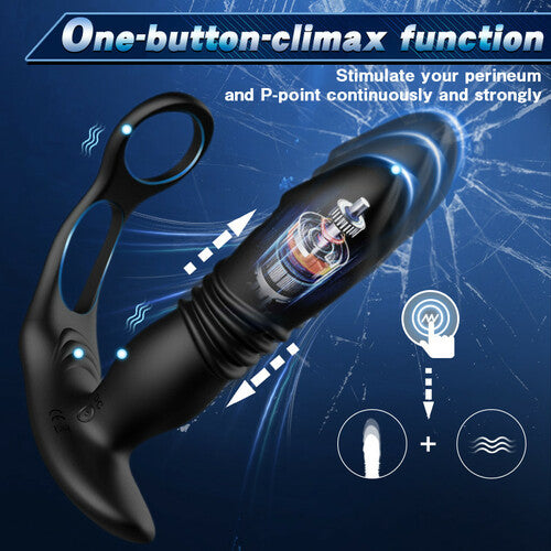 3 Thrusting & 12 Vibrating Dual Cock Rings Prostate Massager