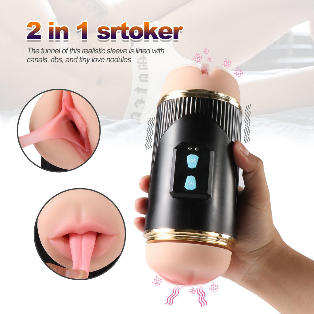 2-in-1 Male Masturbator with 10 Vibration Modes & Dual-Texture Sleeve