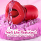 Red and pink silicone product with bubbles on a pink background, labeled 'Feels Like Real Touch'.