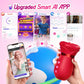 Smart AI app interface with a red device and smartphone showing app on pink background