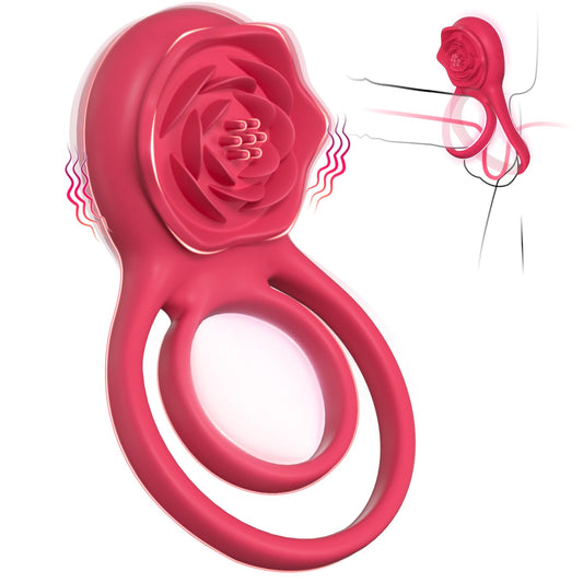 7 Vibrating Dual Loop Rose Cock Ring for Couple Fun