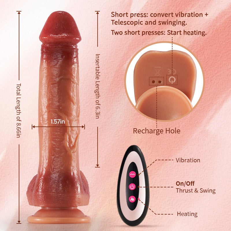 8.66 Inch 9 Vibrating 3 Thrusting Swinging Heating Lifelike Dildo