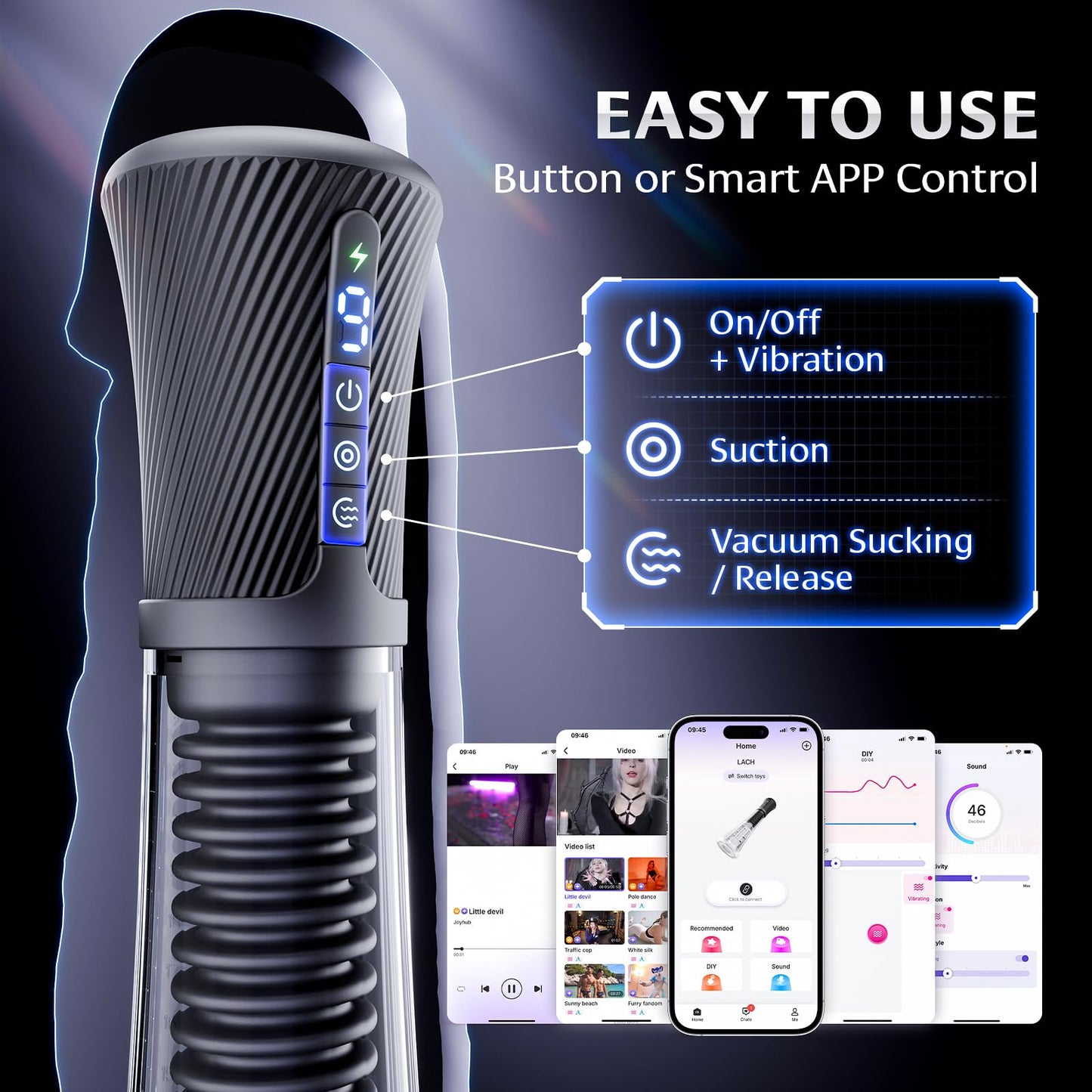 9 Vibration 5 Suction Male Masturbator Penis Pump Glans Trainer with App Control
