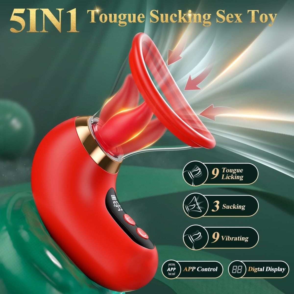Rose Vibrator with LCD Display, 3 Suction Modes & 9 Tongue Motions for Clitoral & G-Spot Stimulation