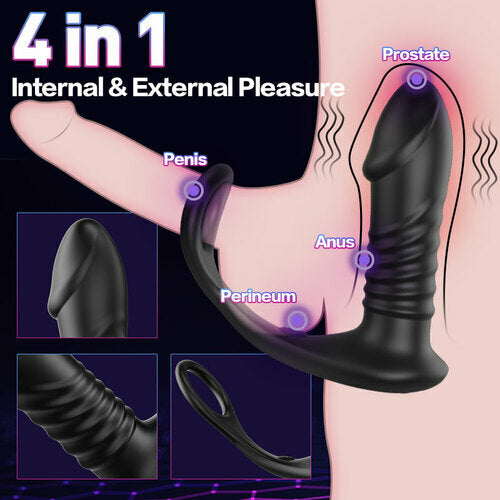 10 Thrilling Vibration 3 Thrusting Silicone Remote Control Cock Ring Anal Vibrator - ThenLover