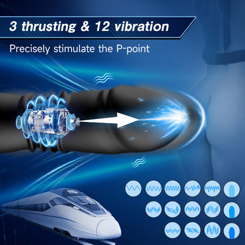 3 Thrusting & 12 Vibrating Dual Cock Rings Prostate Massager
