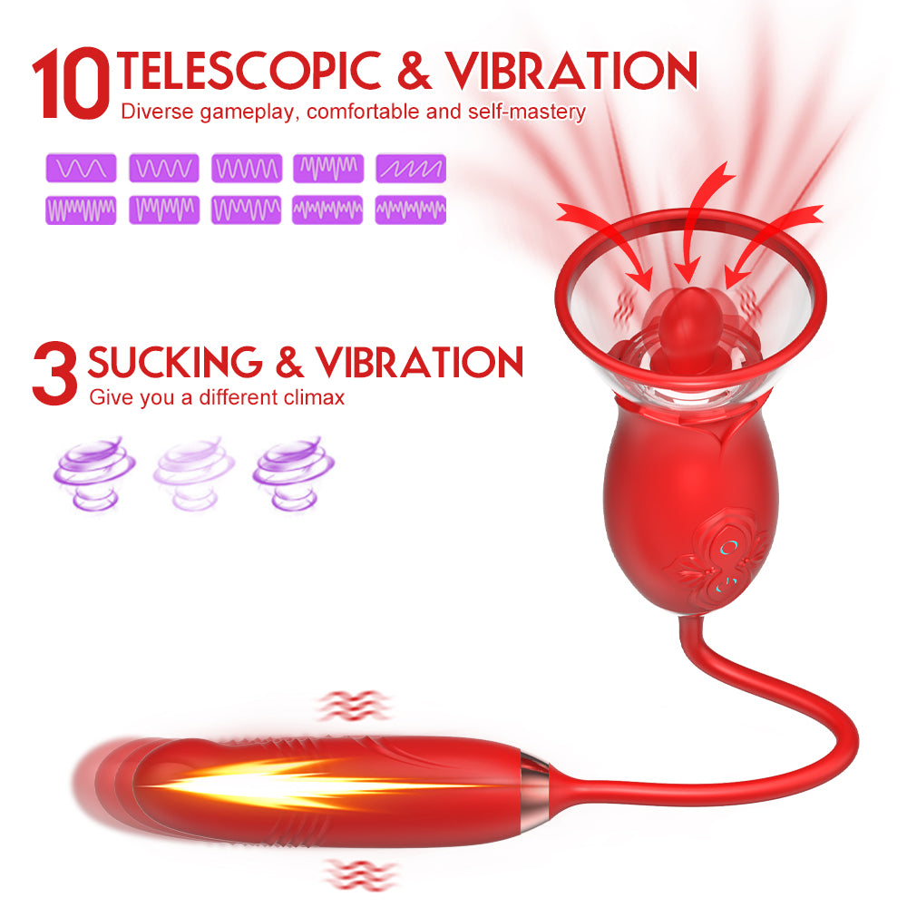 3 In 1 Upgrade Rose Stimulator with 3 Tongue Licking & 10 Thrusting Vibrator